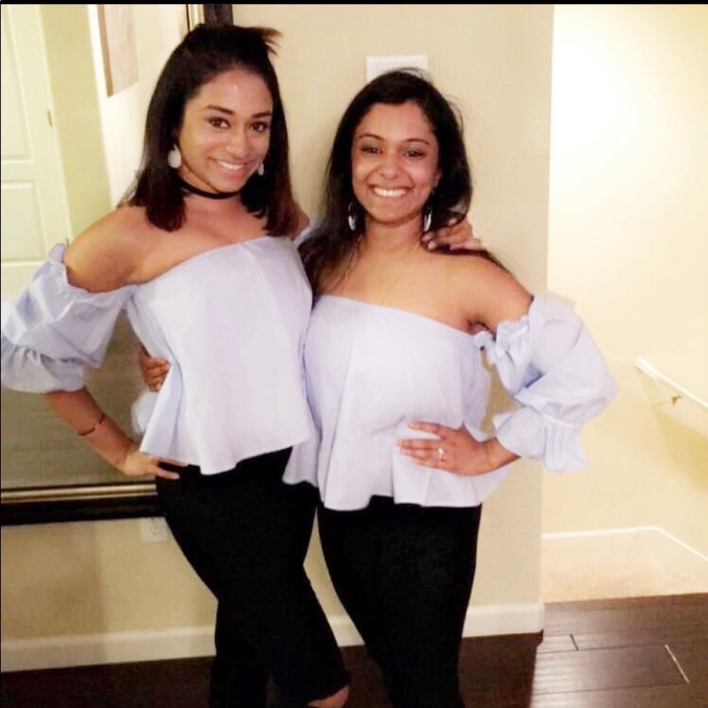Off the Shoulder Blue Shirt